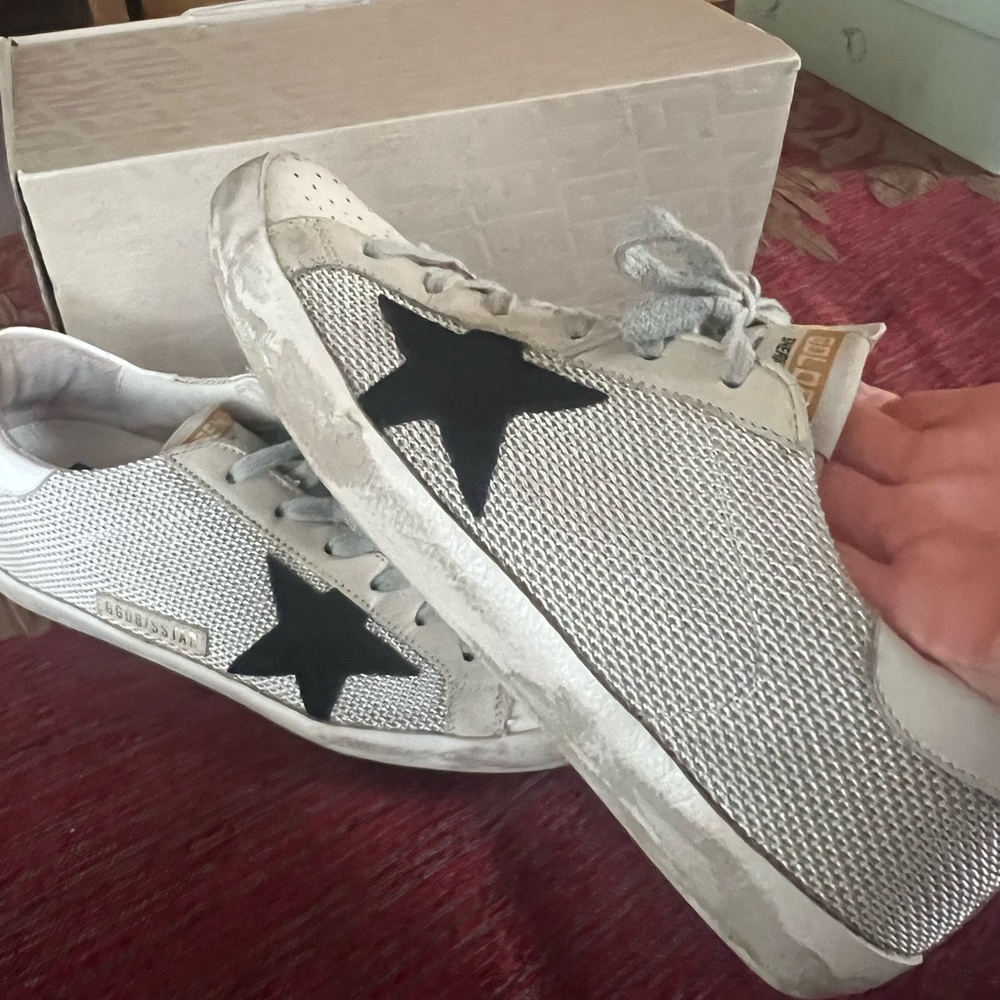 Golden Goose Gray and Black Star Sneakers